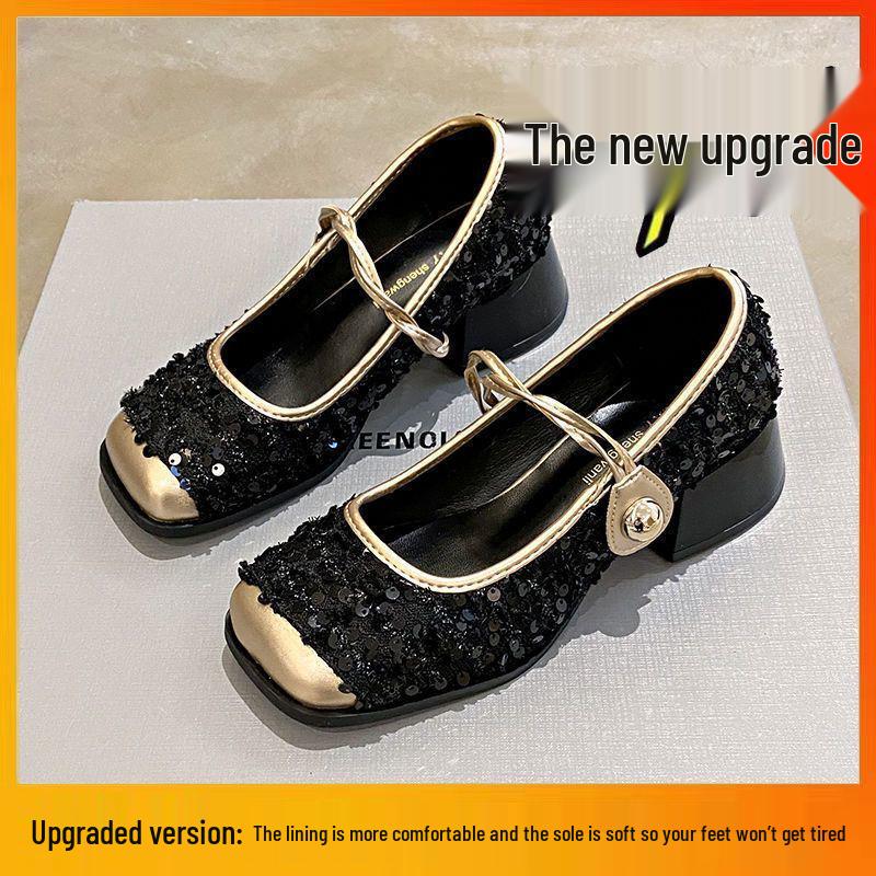 2024 Mary Jane Szpilki w stylu francuskim z cekinami: Szykowne Wiosenne Wieczorowe Skórzane Buty