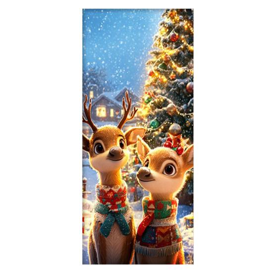 Christmas Door Cover Cute Reindeer Front Door Cover 35x82in Porch Welcome Sign Banner for Winter Holiday Party Photo Backdrop Decor