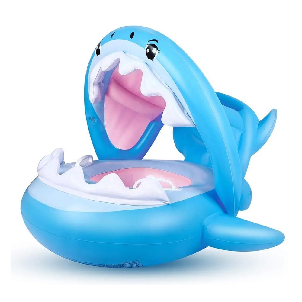 

CE Certified Summer Water Fun Baby Swimming Float with Sunshade Swimming Pool Inflatable Floats Shark Shape Swim Ring for
