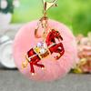 Keychain Sparkling Rhinestones Horse Charm Car Key Chain with Plush Ball Decor Holidays Graduation Decorative Accessory