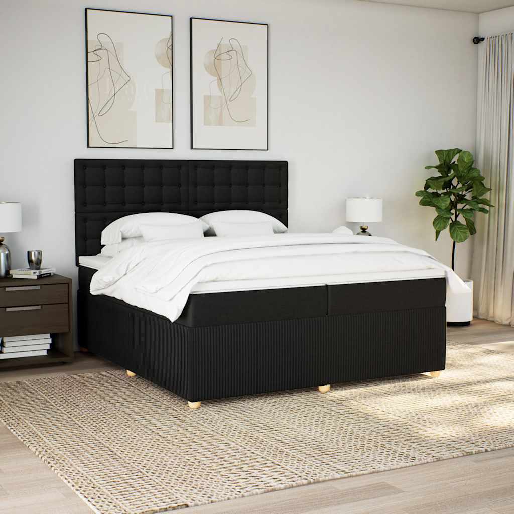 Box Spring Bed with Mattress Black 200x200 Cm Fabric