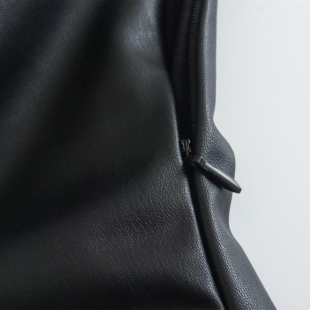 2025 Spring Women's Sexy One-Shoulder Faux Leather Midi Dress