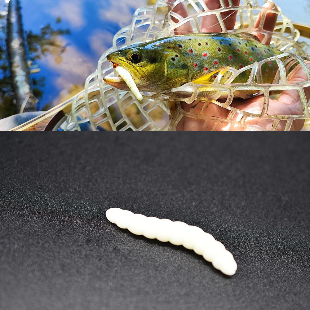 MNFT 40PCS 3.8cm 0.6g Bass Fishing Worms Lures Green/White Silicone Soft Maggot Baits Bread Worm Fishing Lure