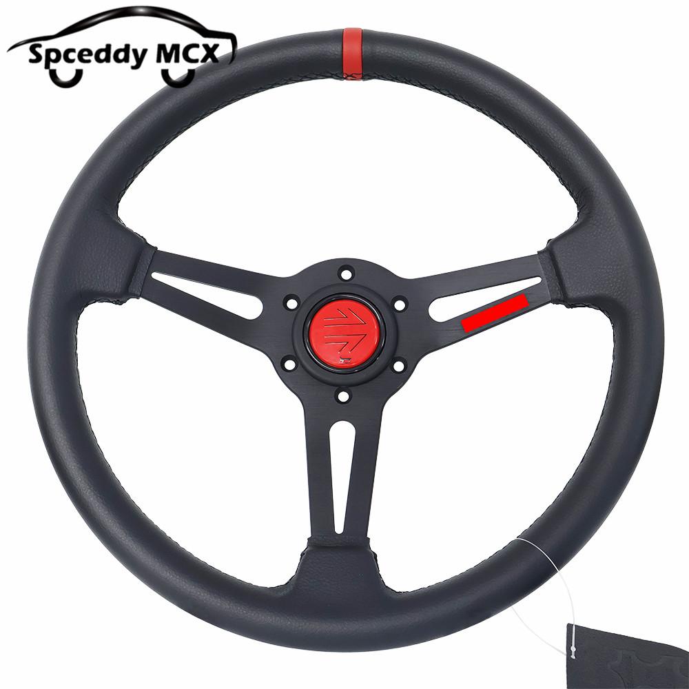 Universal Car Sport Leather Steering Wheel 14Inch 340mm Racing Steering Wheel With Horn Button For Car красный
