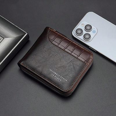 Leather Men's Wallet Luxury Men Purse Male Zipper Card Holders With Coin Pocket Wallets Gifts For Men Money Bag Mini Purse Men Wallet Leather