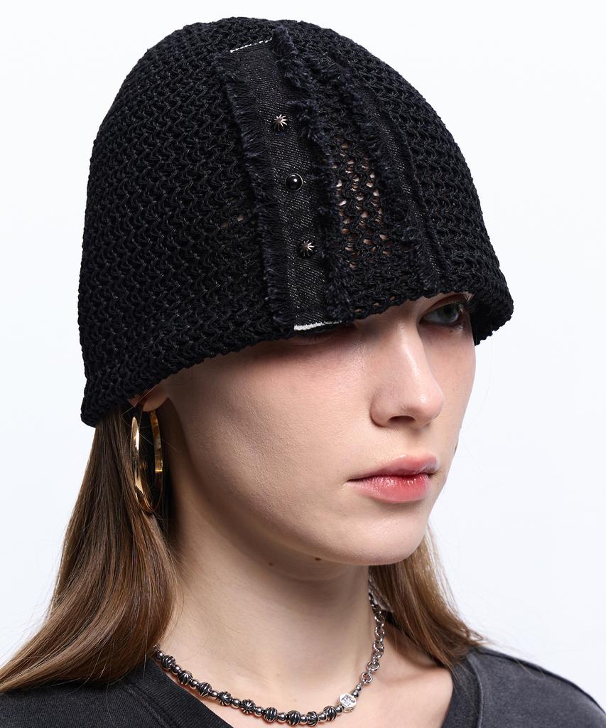 Aleseueseussi Denim Patched Rivet Beanie - Black