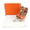 Great HERMES Sandals Leather Ankle Strap Wedge Sole Orange Leather Women 38 Used