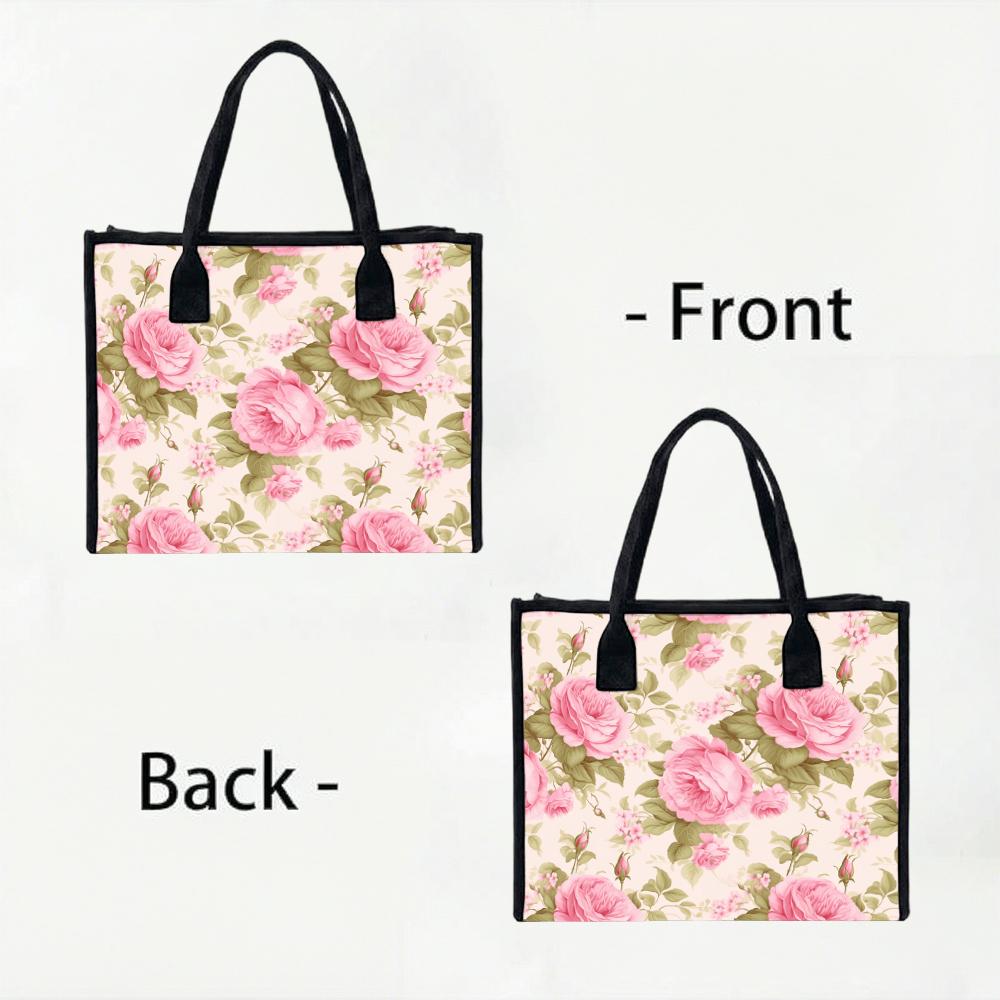 Floral Print Canvas Tote Bag Large Capacity Daily Carry Handbag for Shopping Travel Casual Use