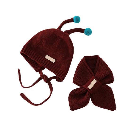 

2Pcs/Set Children Hat Scarf Set Plush Balls Decor Lace-up Knitted Hat Scarf Set Elastic Cold Weather Accessories вино красного