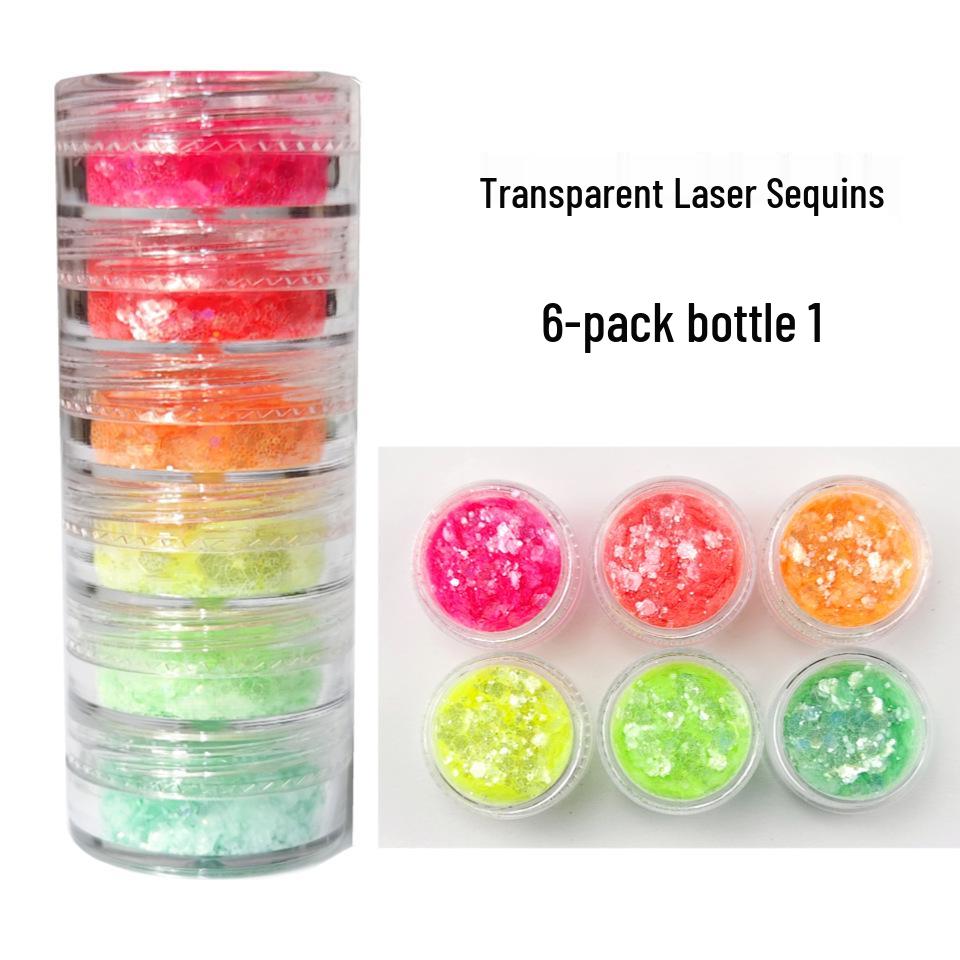 

Transparent One-Piece Bottle with Large Mixed Glitter for Nail Art DIY 6-Grid Bottle Transparent Laser Mixed Glitter