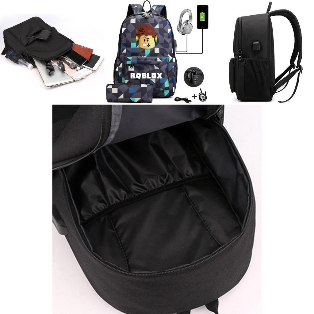 Stylish Roblox Anti-theft Usb Charge Backpack With Durable Design And Pen Case Set