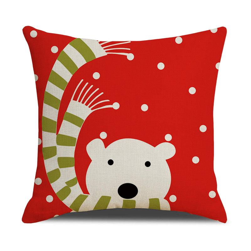 Cute Christmas Sofa Pillowcase Cartoon Deer Bear Animal Print Linen Cushion Cover New Year Home Decoration Pillowcase