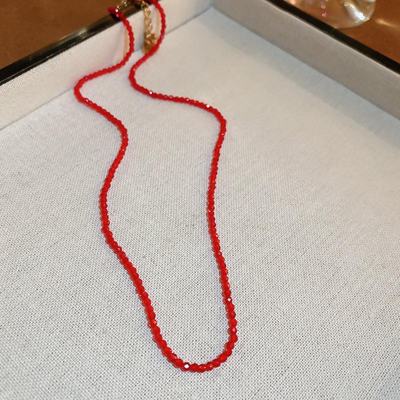 China Red Artificial Crystal Beaded Necklace Commuter Fashion Temperament Clavicle Chain Autumn and Winter ins Style Temperament Necklace