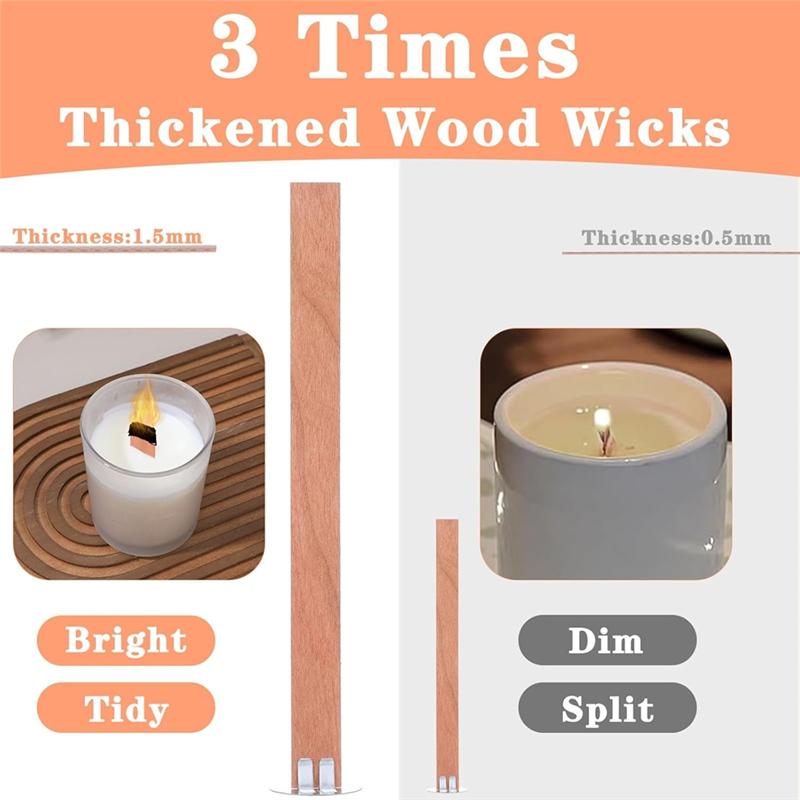 HHO-Thickened Wood Candle Wicks With Metal Base Naturally Wood Wicks For DIY Candles Making Easy To Burn