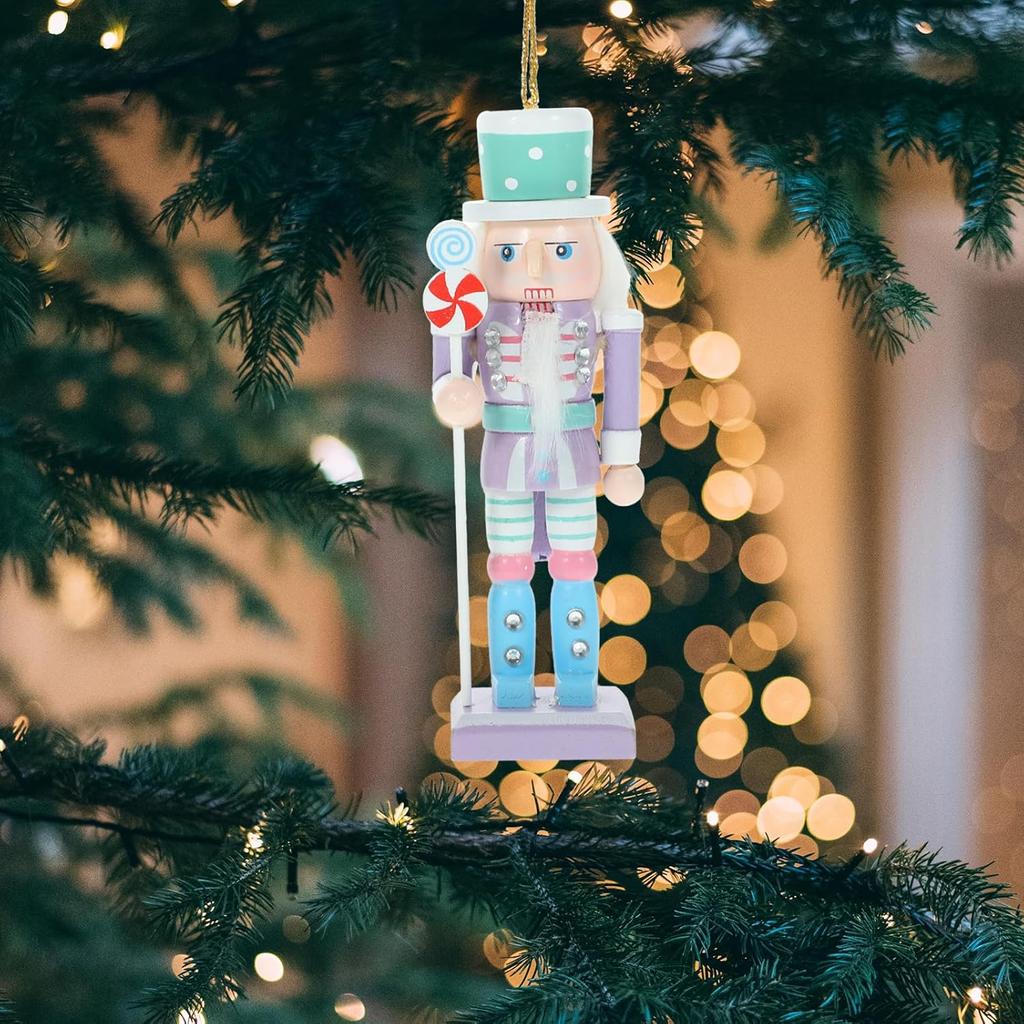 PartyKindom Nutcracker Ornaments for Christmas Tree: 4pcs Small Figures, Wooden Soldier Hanging Decorations for Xmas Gift, Shelf, Table, 5"