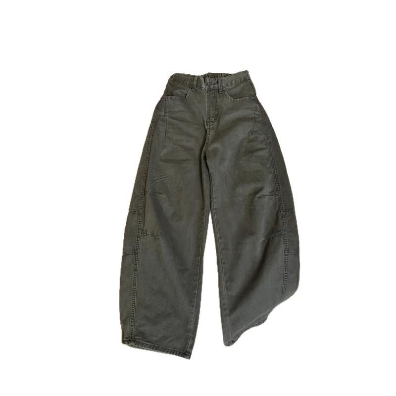 Army Green Washed Cotton Tooling Pants Men's and Women's Summer Thin Scimitar Jeans American Wide-leg Trousers