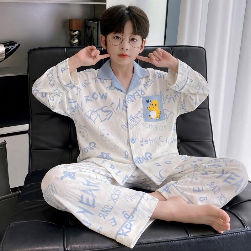 Boys Cotton Pajama Set Long Sleeve Hoodie Sleepwear Kids Teens 2026 Soft Cloud Home Wear