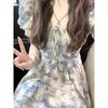 Large Size French Coffee Break Floral Dress Women's 2026 New Summer Skirt Fat Mm Belly and Thin A-word Short Skirt
