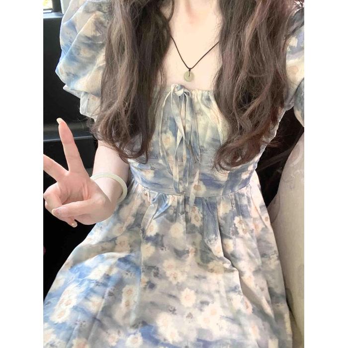 Large Size French Coffee Break Floral Dress Women's 2026 New Summer Skirt Fat Mm Belly and Thin A-word Short Skirt