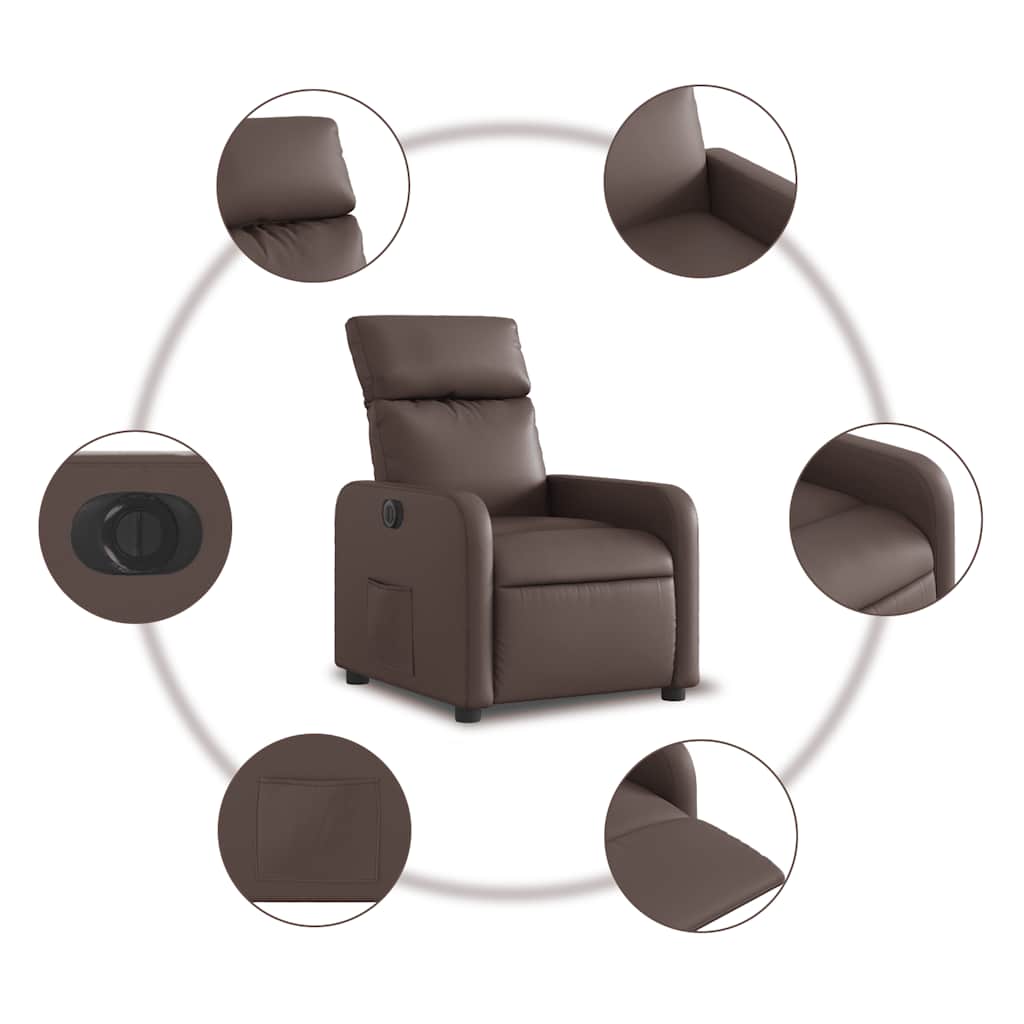 Vidaxl Electric Recliner, Brown, Upholstered with Faux Leather