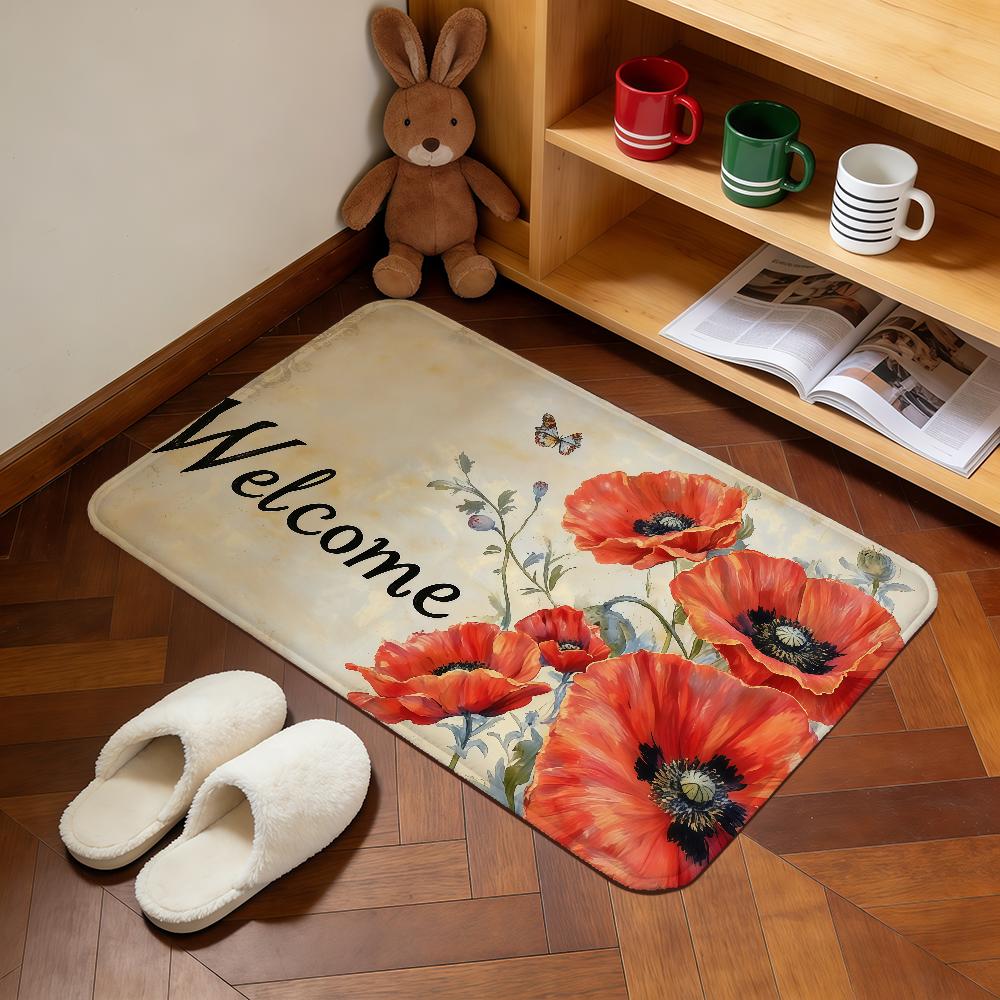 Welcome retro floral tulip fashion Home Bedside Rug Kitchen Bath Floor Mat Hallway Balcony Carpet Entrance Doormat hogar Decor