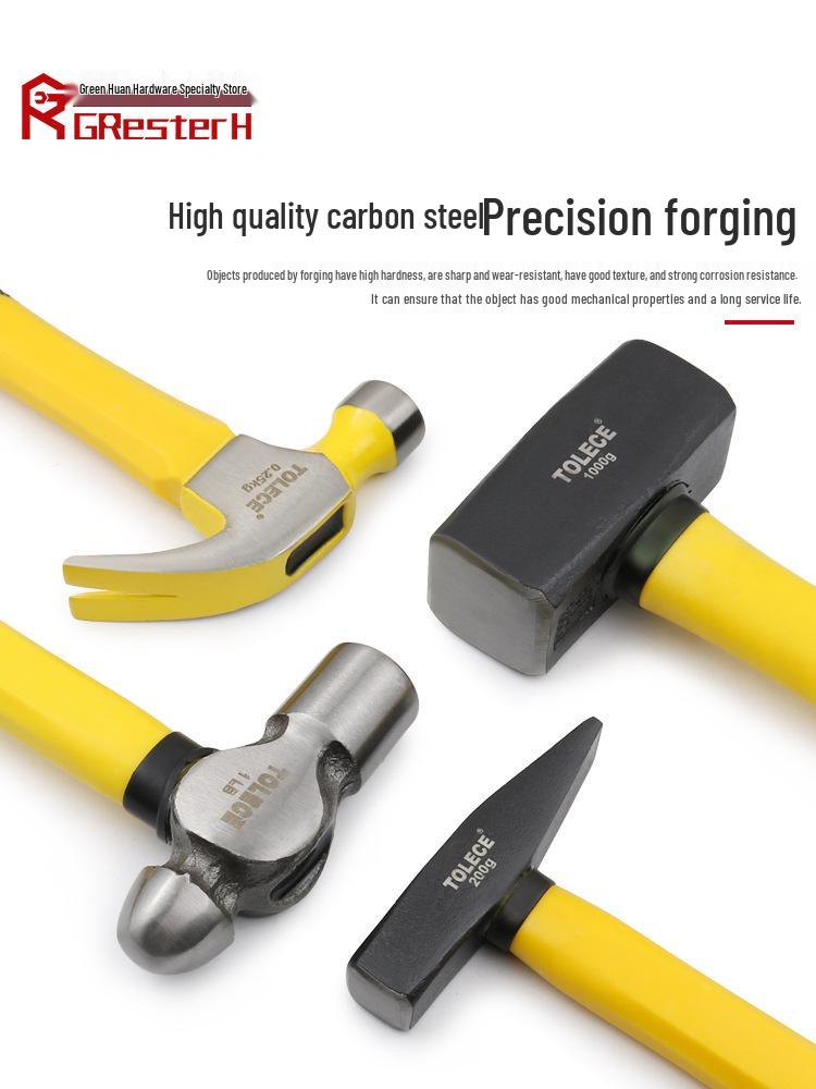 Octagonal Steel Mason's Hammer with Fiber Handle - Round Head Claw Mallet for Woodworking and Masonry.