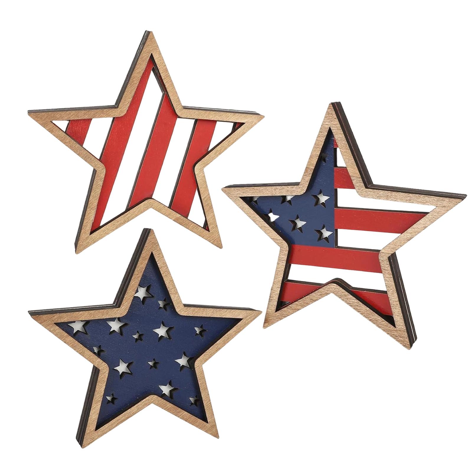 

Wooden Star Shaped Tabletop Decor Set of 3 Rustic Layered Design Patriotic Themed Wooden Star Ornaments for Home Office Display One Size