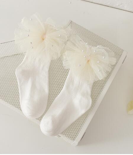 Girls Black Calf Socks Cute Bowknot Pearl Decor Combed Cotton Comfortable Toddler Baby Socks