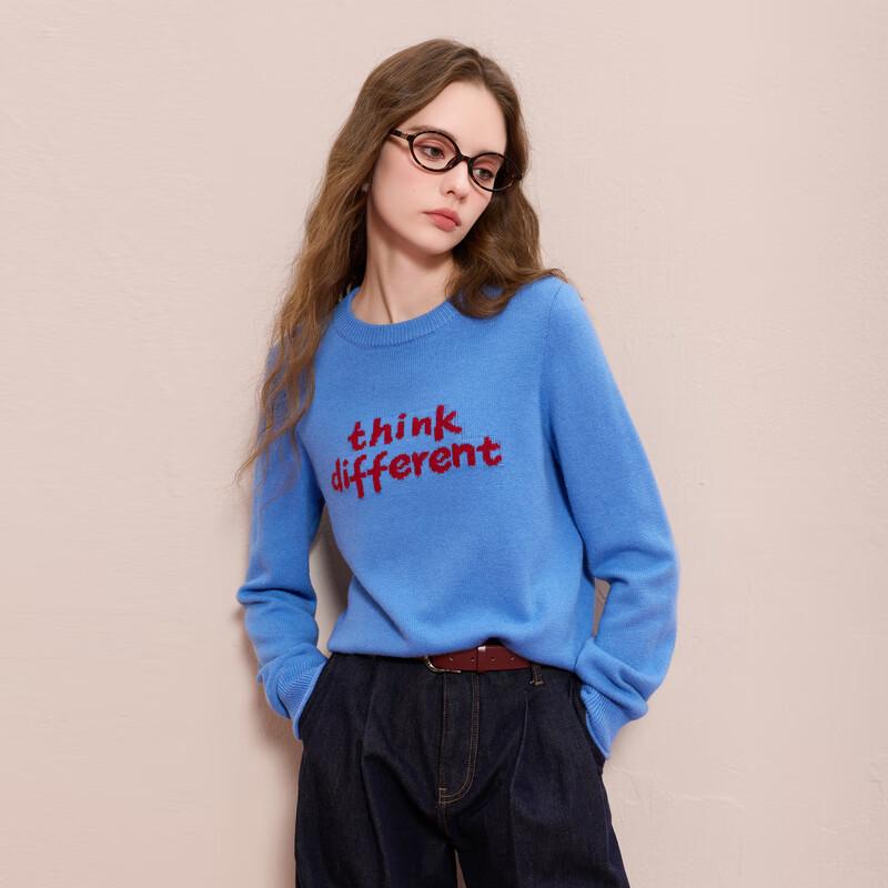 Sancai Contrast Letter Round Neck Knitted Sweater