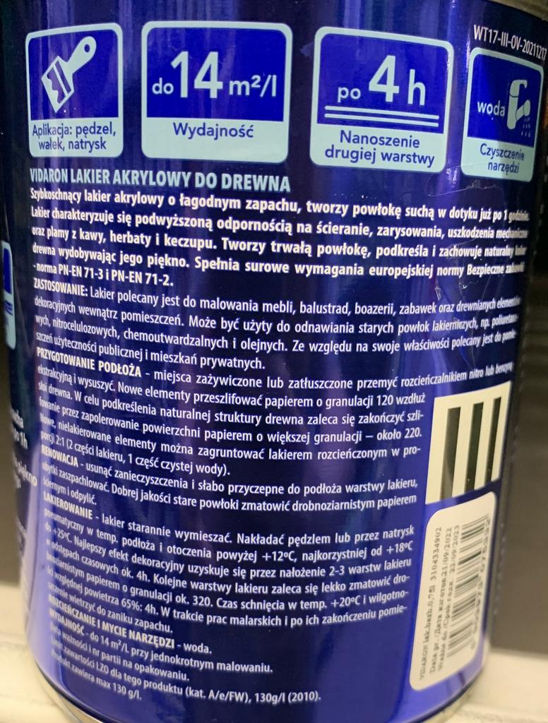 Acrylic wood varnish, clear, gloss, 0.75l