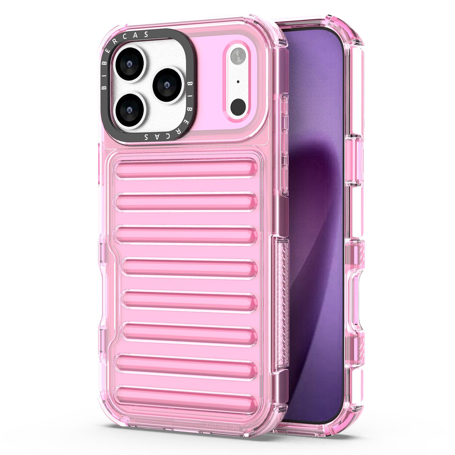 

For iPhone 17 Pro Max Case Stripe Design Anti-Slip Detachable TPU+PC Phone Cover Light Pink
