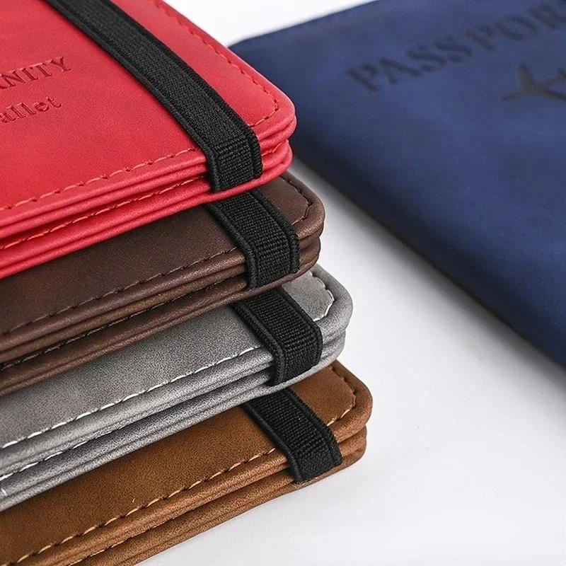 Elastic Band Leather Passport Cover for Cards Travel Passport Holder Wallet Document Organizer Case Men Women