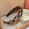 Women Headband Retro Plaid Pattern Thick Sponge Filling Soft Fabric Hair Hoop Fluffy Hairstyle Hair Accessory