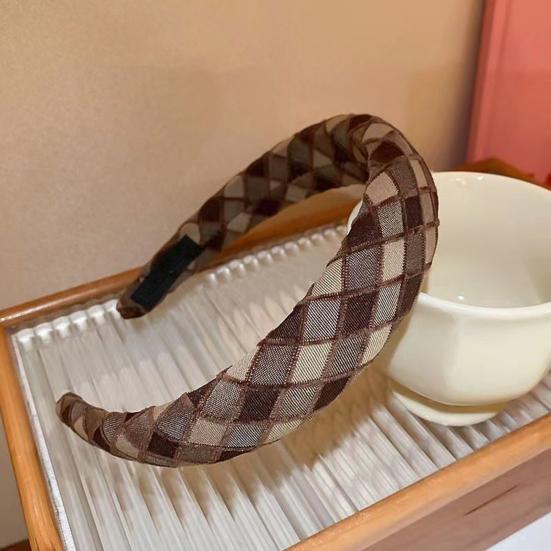Women Headband Retro Plaid Pattern Thick Sponge Filling Soft Fabric Hair Hoop Fluffy Hairstyle Hair Accessory