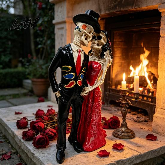 Unique Gothic Gift Skeleton Couple Statue, Romantic Figurine, Resin Home Decor Man And Woman Sculpture for Halloween Table Weather-resistant Courtyard