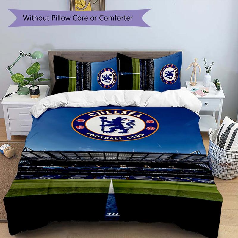 3pcs Chelsea FC Logo Pattern Bedding Set Duvet Cover Set Includes Duvet Cover &pillowcases,perfect All Season Bedroom Decoration&gift