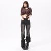 American Spice Girl micro-pull jeans women's autumn and winter new straight loose high-waisted thin wide-leg flared pants