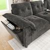 Modular 6-Seater Corner Sofa in U-/L-Shape with Two Movable Storage Stools, Center Console, Cup Holders, USB/Type-C and LED; Chenille Fabric, Grey