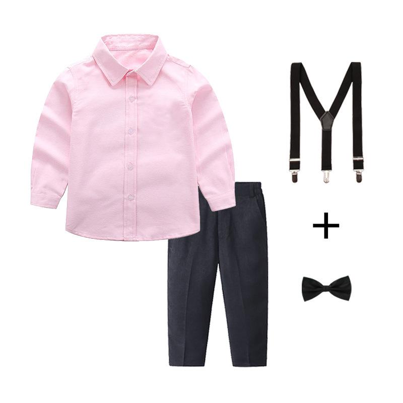 Boys' White and Blue Long-Sleeved Shirt & Black Long Pants Set Performance Costume