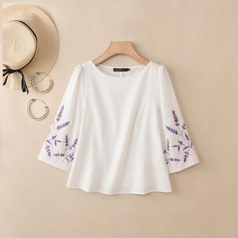 ZANZEA Women Casual Round Neck Elegant Print 3/4 Sleeve Loose Blouse S белый