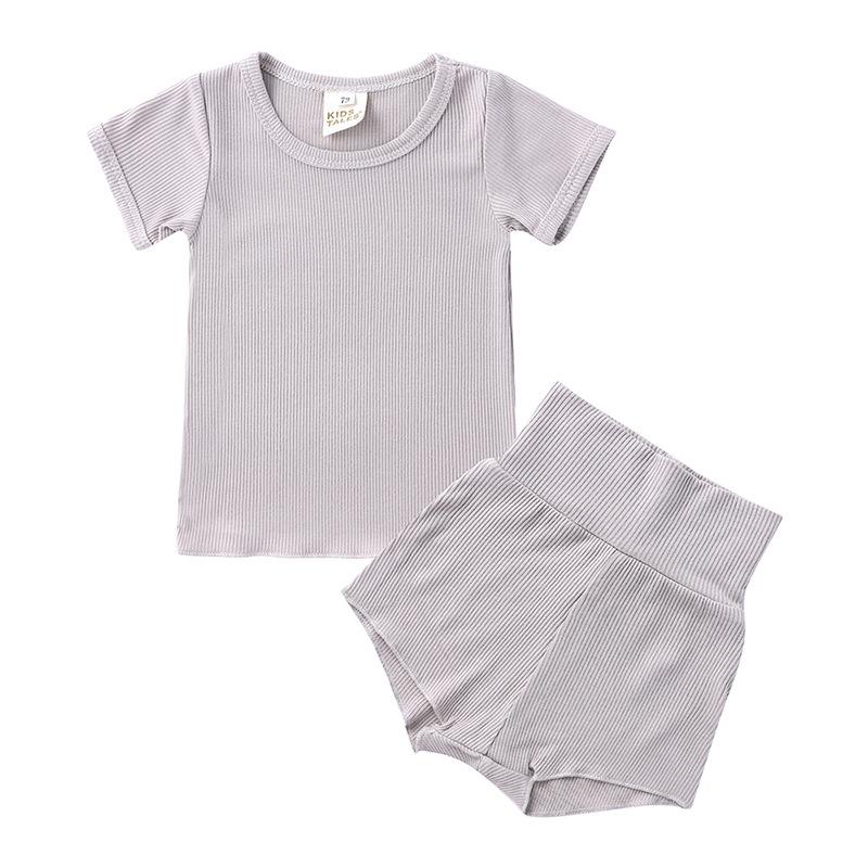 Kids Summer Lightweight Soft Cotton Short Sleeve High Waist Tummy Cover Shorts Pajama Set 73