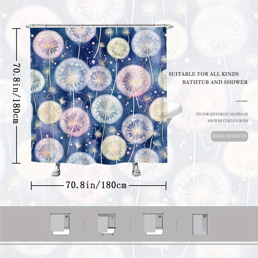 1pc Dandelion Starry Night Shower Curtain Pastel Watercolor Style Whimsical Bath Decor 12 Hooks 70*70 Inches