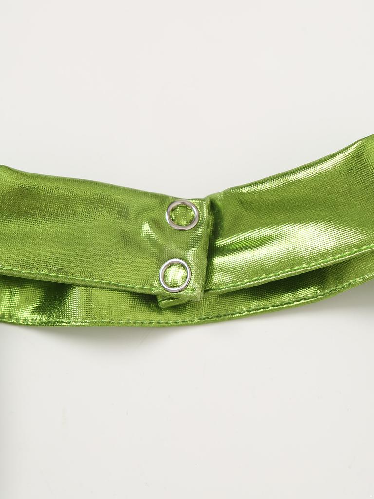 Womens Space Alien Cosplay Costume Fly Sleeve Cutout Briefs Bottom PVC Skirt One Piece Bodysuit Carnival Wear