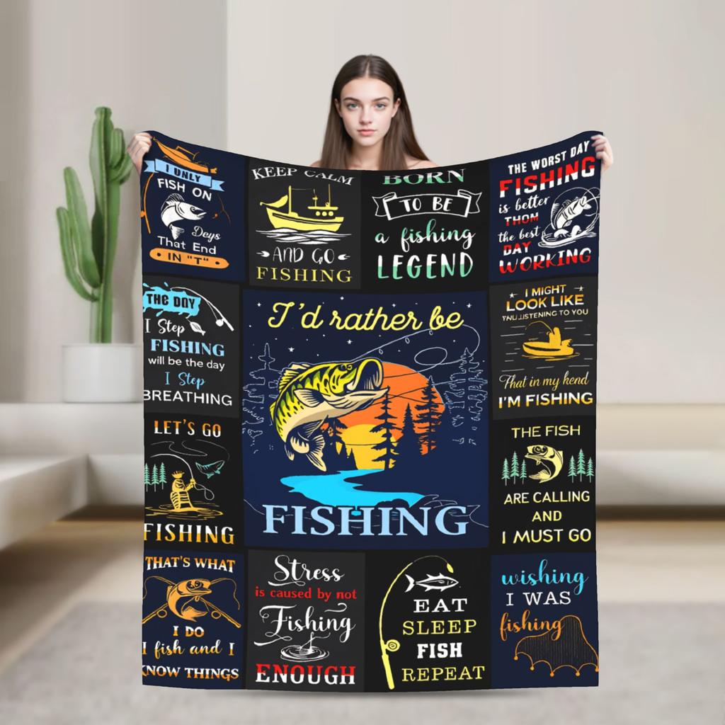Fishing Cartoon Fish Blanket Quality Super Warm  Throw Blanket Spring Decorative Couch Bed Fluffy Bedspread