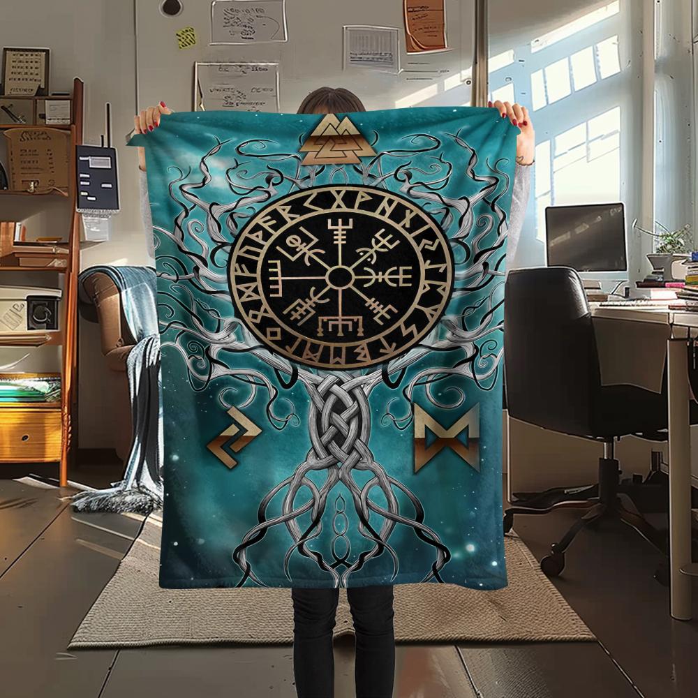 1Pc Viking Symbol Print Flannel Blanket, High Quality Comfortable for All Seasons, Home Decor, Warmth and Comfort, Perfect for Gifts