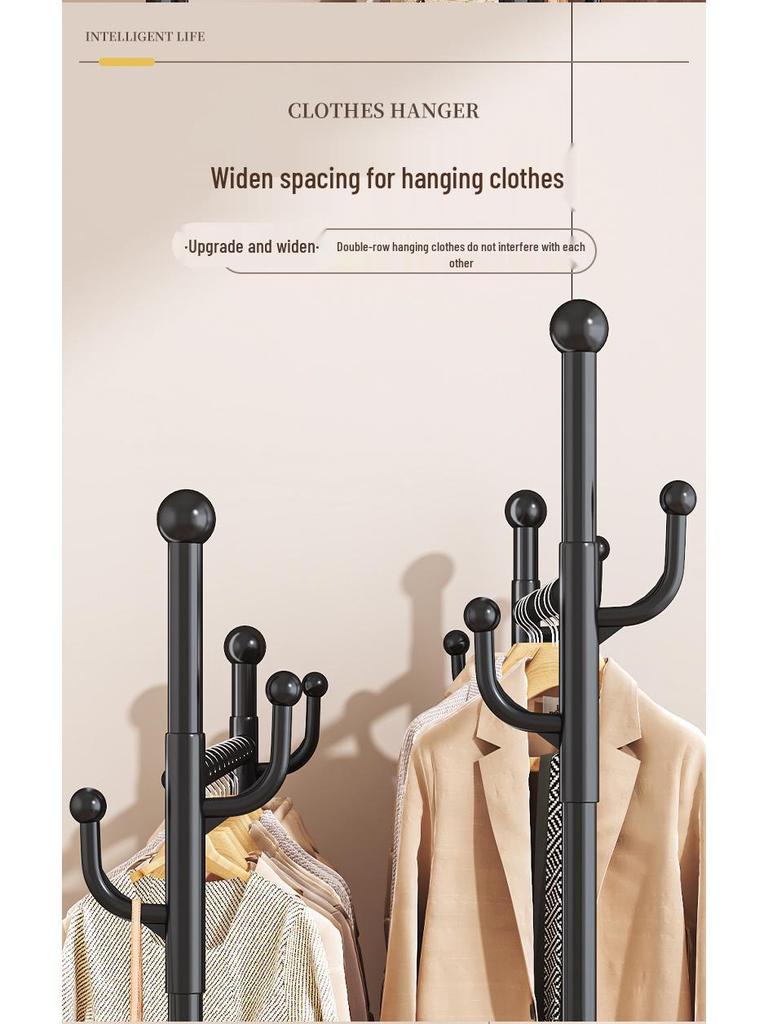 Floor-Standing Balcony Clothes Rack, Indoor Hat Holder, Simple Bedroom Storage, and Hanging Pole.