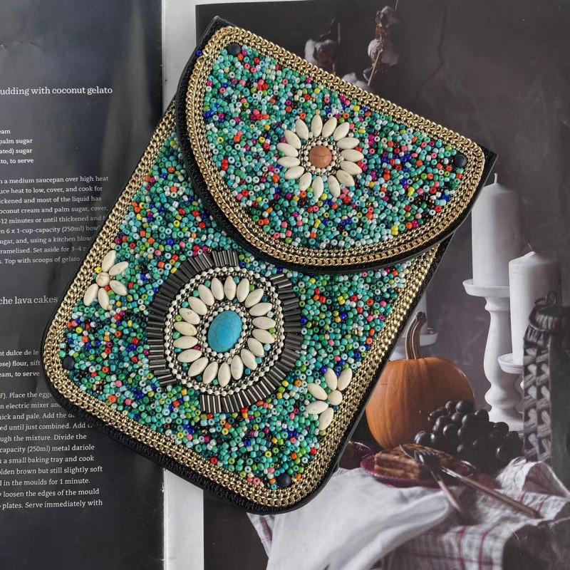 Bohemian Theme Pu Handbag With Magnetic Flap And Floral Accents For Daily Outings