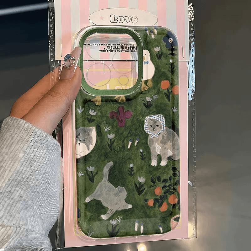 Oil Painting Cat Phone Case for Apple iPhone - Soft Silicone Shockproof Wear-resistant Phone Cover for iPhone 16/15/14/13/12/11/XS/XR/Pro Max Plus