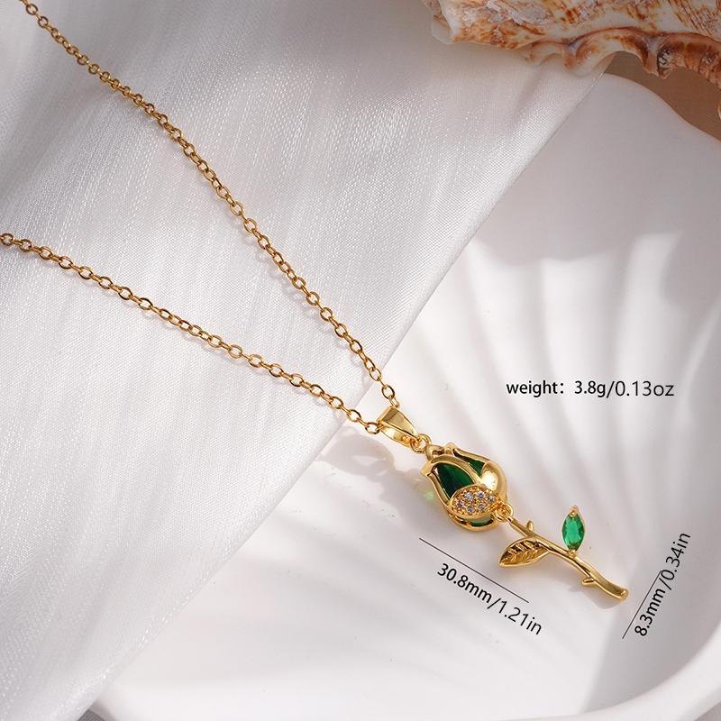 Leichter Luxus Edelstahl Tulpen Anhänger Halskette für Damen Elegante Goldfarbene Kette Blumen Halskette Mädchen Glücksschmuck Geschenk