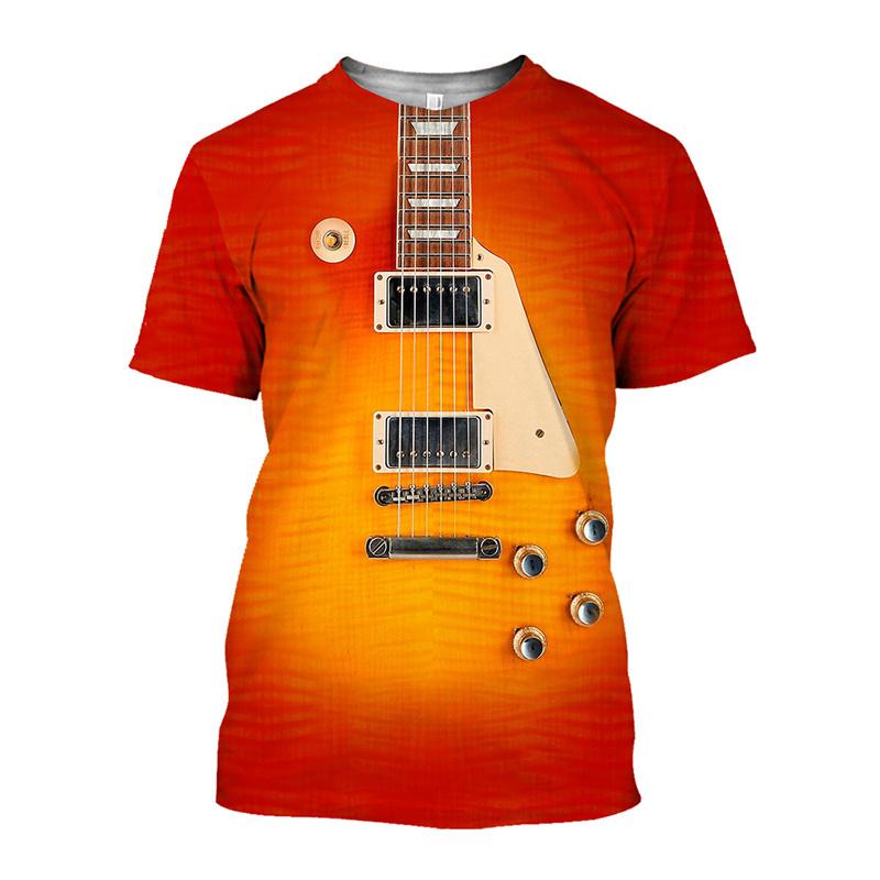 

3D Printed Music Guitar Piano Drum T-shirt Men Short Sleeve Round Neck Tees Musical Instruments Graphic Summer Street T Shirts 4XL